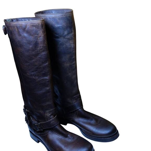 Frye Tall Veronica Boots Back Zipper Leather Engineer Classic Size11 - Picture 5 of 14